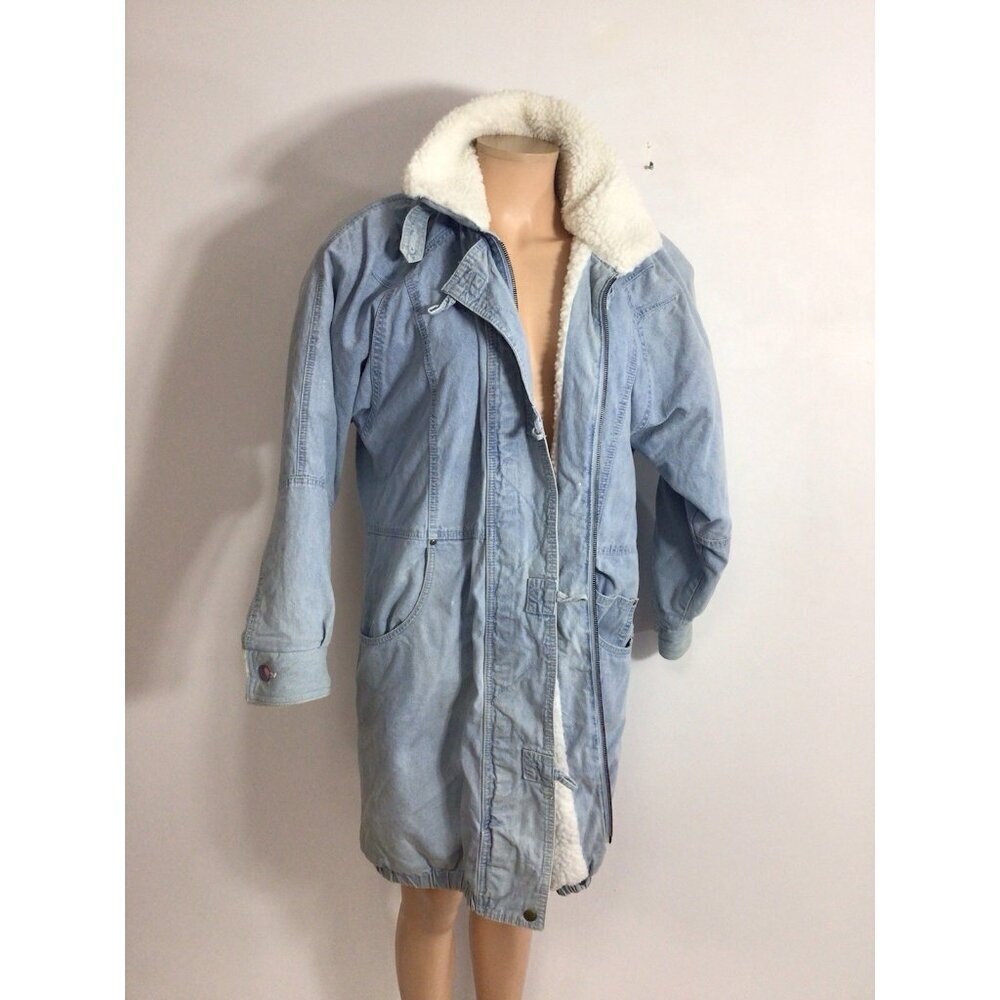 Vintage Denim Trucker Coat Jacket Fleece Lined Y2K Womens Large